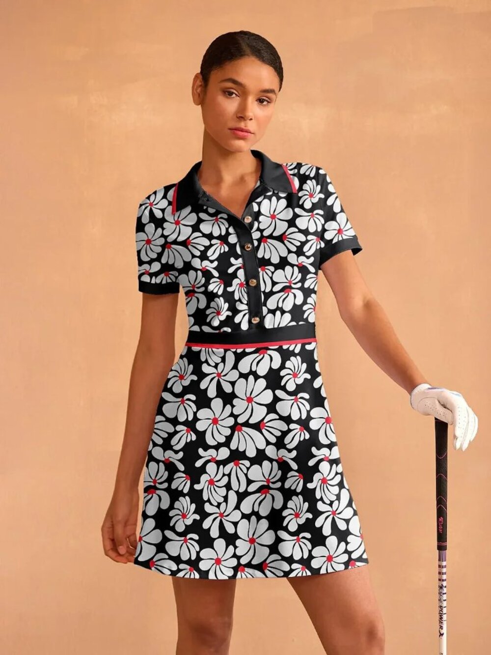 ACEGolfs Botanical Energy Short Sleeve A-Line Dress, Size S